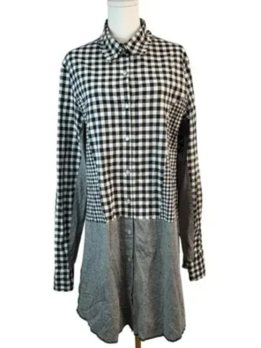 POL BOHO Oversized Small Black and White Checked Gingham Dress Frayed Hem - Picture 3 of 16